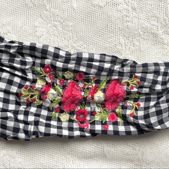 Off-Shoulder Girls Short  Top Plaid Black Size 7 - Picture 4 of 8